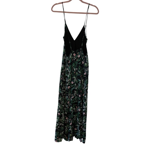 Tropical Floral Midi Maxi Dress Black Green Spaghetti Strap Lined Rayon Medium - Picture 4 of 7